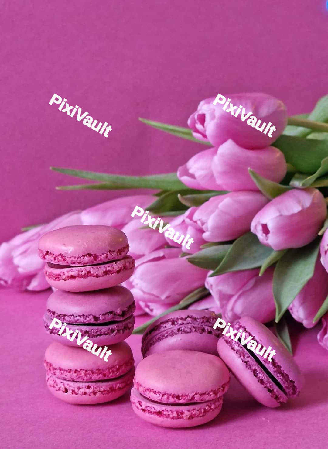 Pink macarrons with flowers